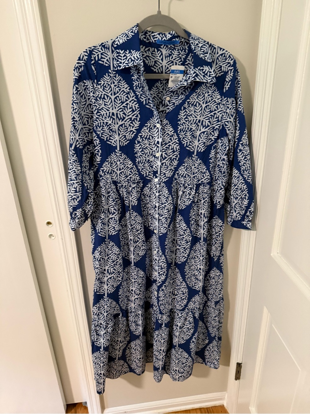 NWT J McLaughlin  Blue & White -Print Midi Dress